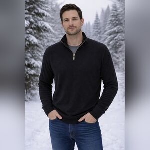 Club Room Men's Black Quarter Zip Merino Wool Blend Sweater Size XL